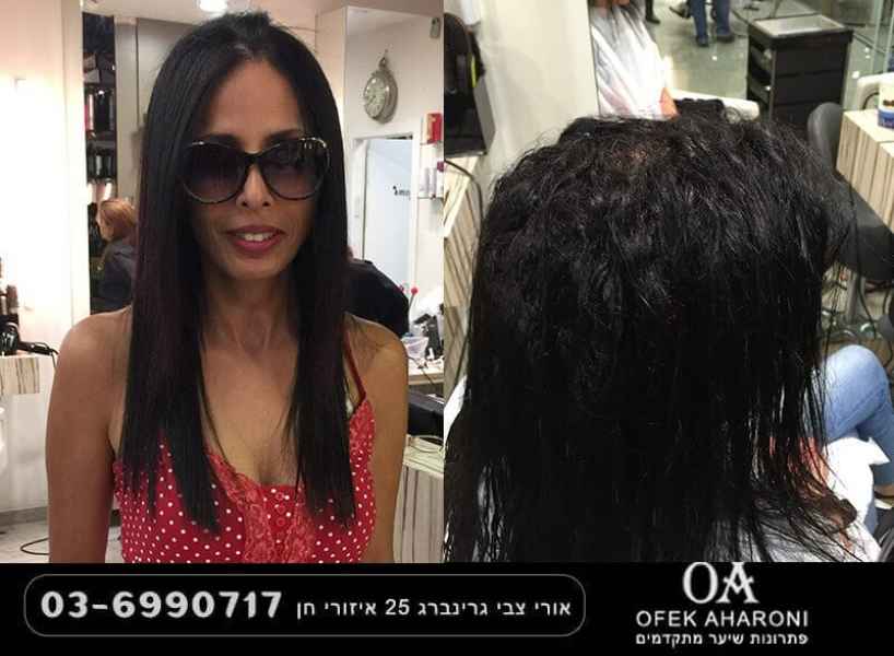 החלקת שיער בשילוב תוספות להארכת השיער